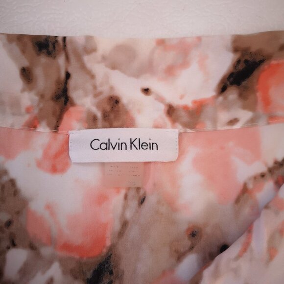 Calvin Klein Ladies Tie Neck Peach & Tan Sleeveless Blouse - Picture 3 of 7